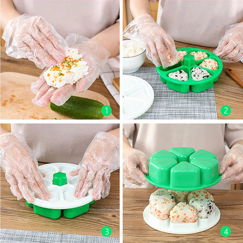 6-in-1 Onigiri Mold Triangle Sushi Rice Ball Maker Bento Press – White