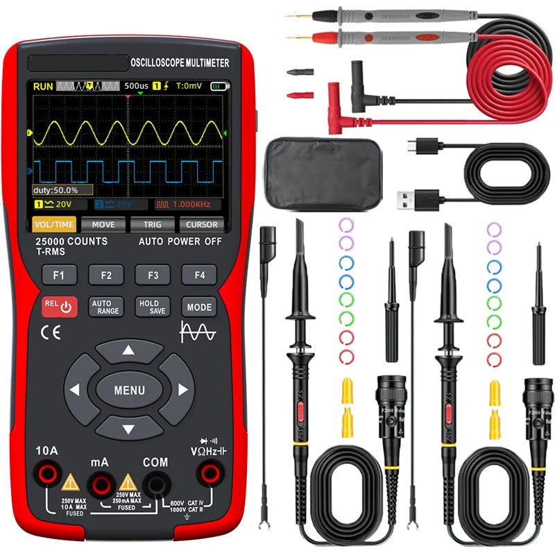 Handheld Digital Oscilloscope Multimeter 50MHz 3-in-1 Dual Channel Automotive Electrical Analyzer