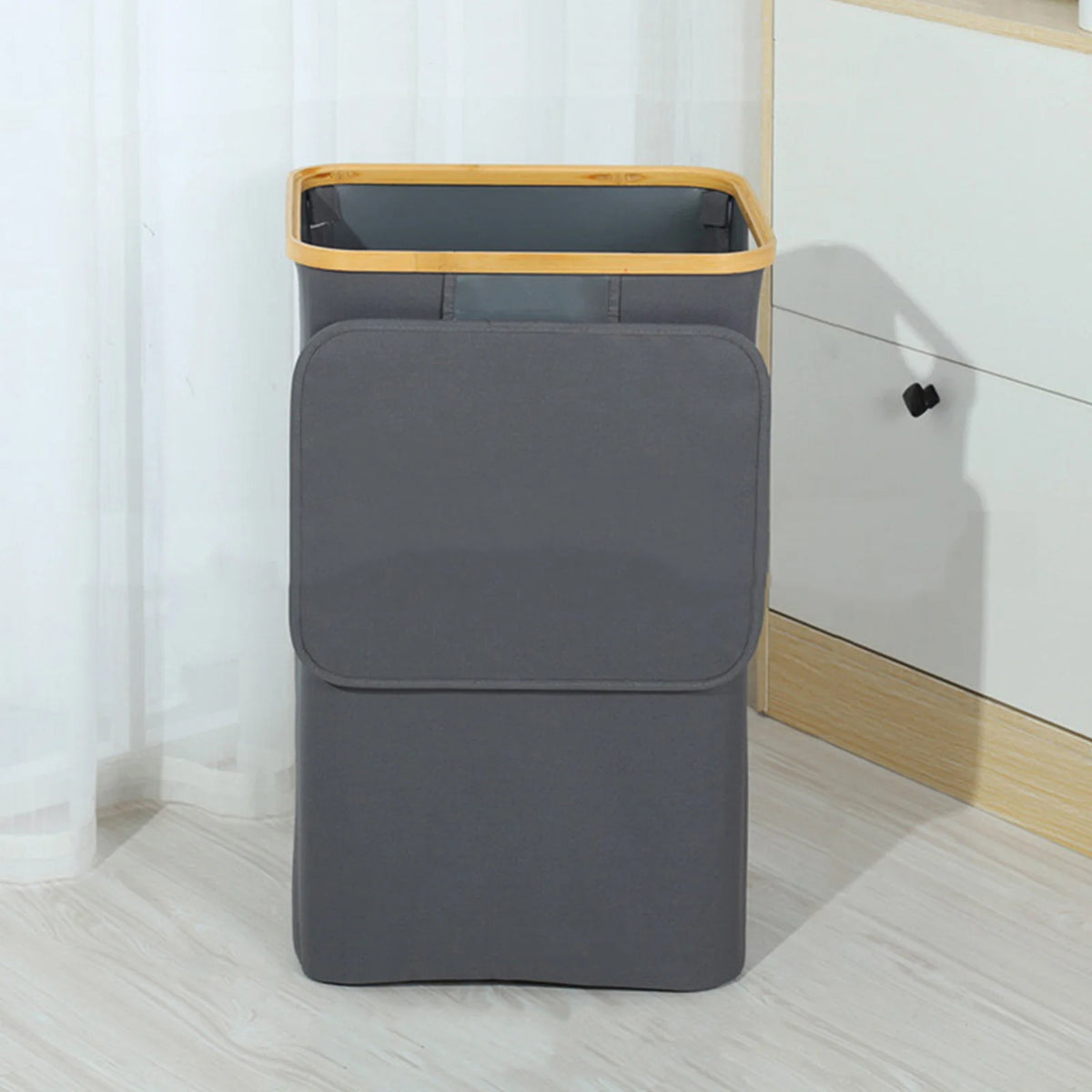 Laundry Basket 100L Foldable Clothes Hamper with Lid and Removable Inner Bag - Grey
