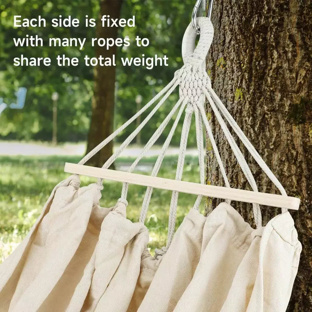 Hammock Chair Portable Canvas Hanging Swing Bed Durable Fabric Outdoor Hammock - Beige