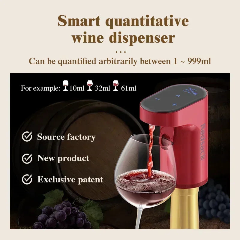 Smart Electric Digital Wine Dispenser for Over 100 Bottle Types with Type-C Recharge - Red
