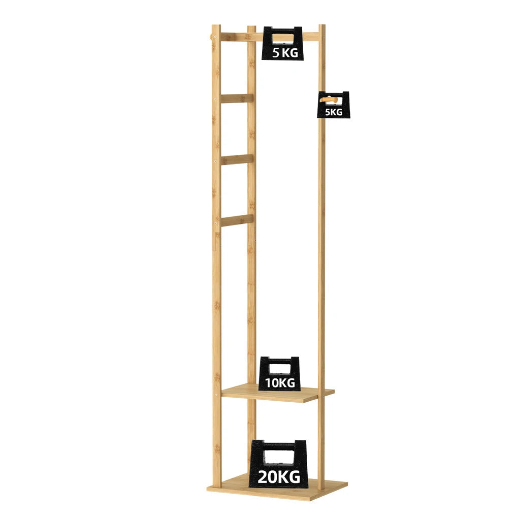Bamboo Garment Rack with Shelves Freestanding Clothes Rail Coat Stand 155 cm