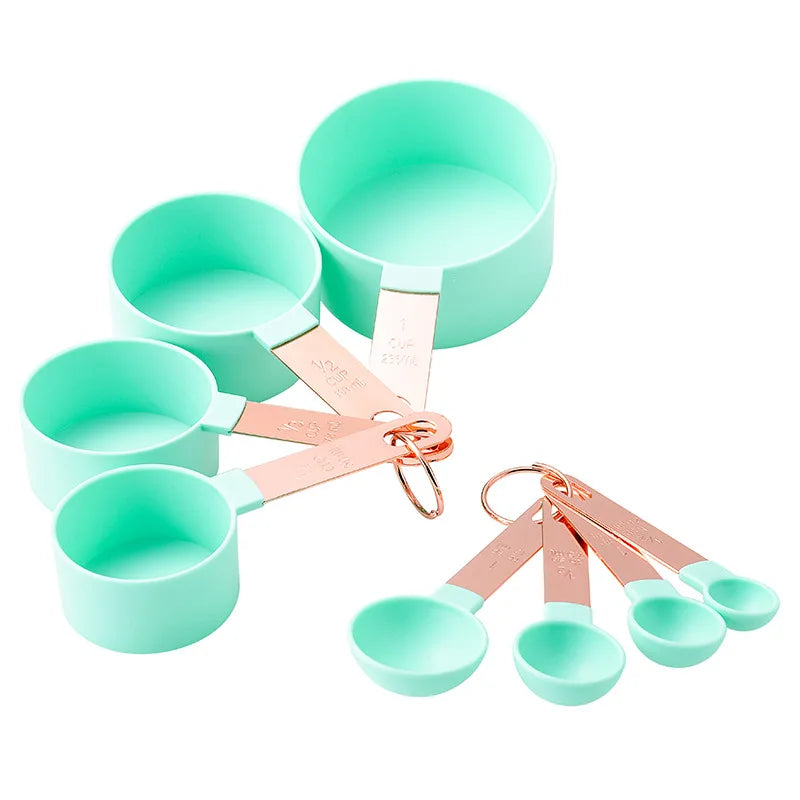 Measuring Cups 8 Piece Stainless Steel Handle Baking Cooking Measuring Spoon Set - Green