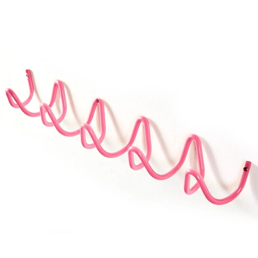 5 Hook Wavy Metal Wall Hook Rack Minimalist Wall Mounted Clothes Key Holder Organizer 40cm – Pink
