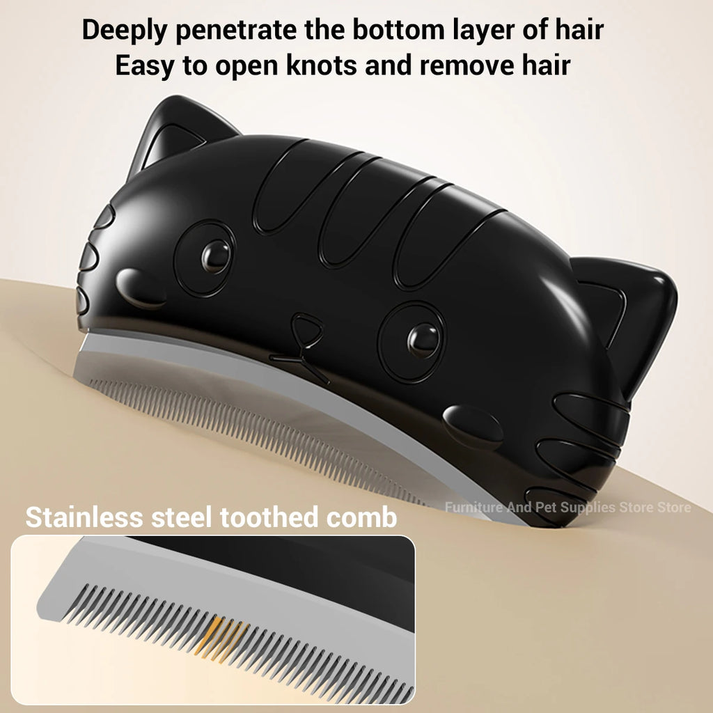 Pet Grooming Brush Stainless Steel Detangling Hair Removal Comb for Short & Long Coat - Black