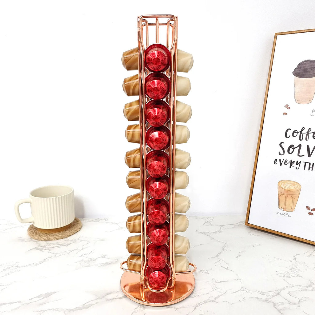 Coffee Pod Holder 360° Rotatable Capsule Carousel Storage Rack – Silver