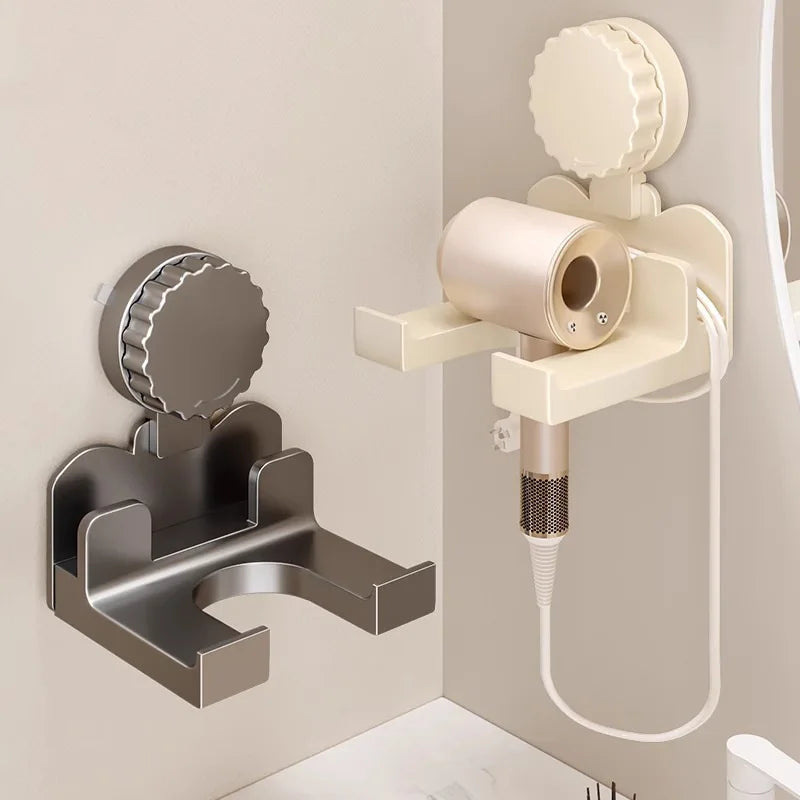 Modern Suction Cup Hair Dryer Holder Wall Mounted No Drill Bathroom Storage Rack – White