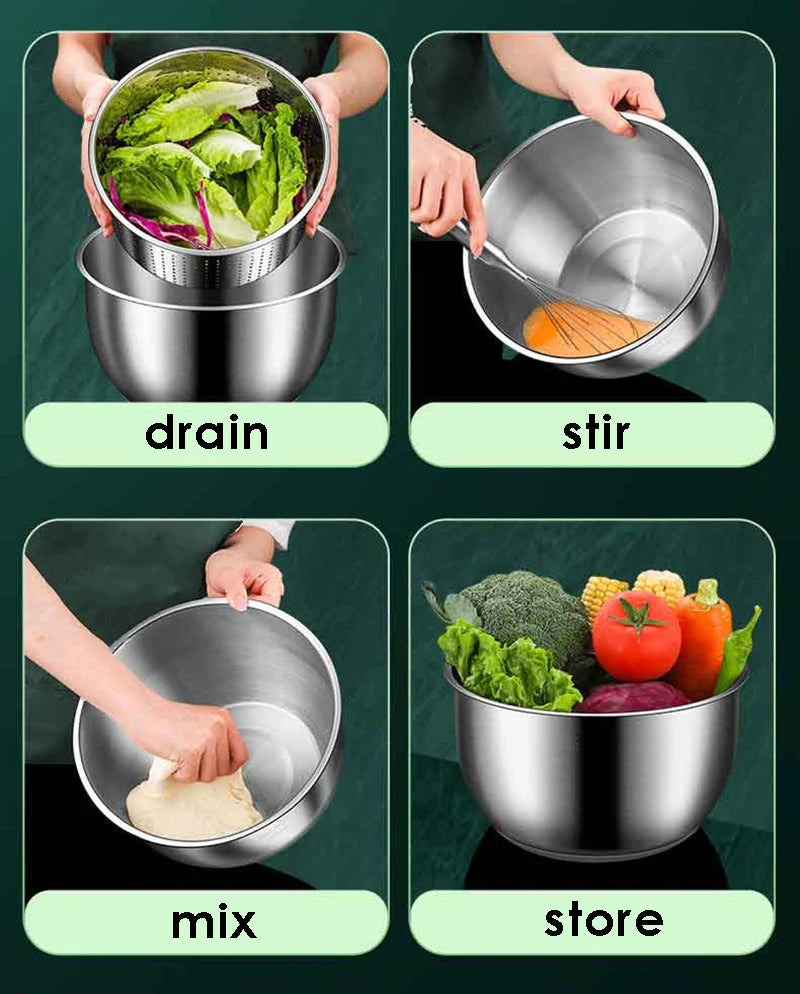 Stainless Steel Salad Spinner with Manual Spin Lid and Removable Drainer Basket