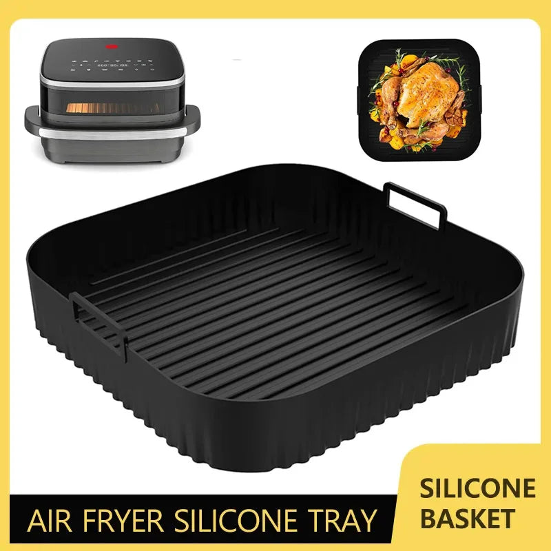 Reusable Non-Stick 26cm Air Fryer Silicone Liner Easy Clean Baking Tray for Easy Fry XL – Black