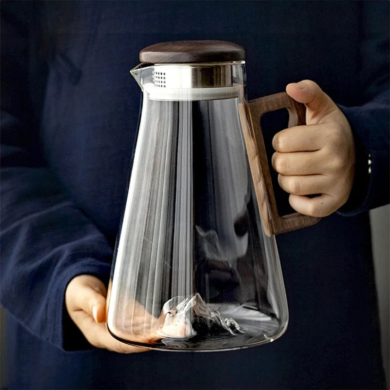 Glass Water Jug 2 L Heat Resistant Pitcher with Filter Lid for Fridge - Black
