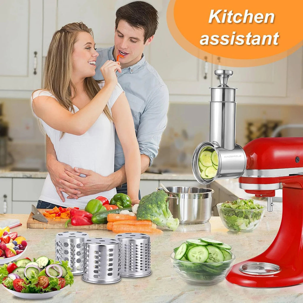 Slicer Shredder Attachment Stainless Steel Vegetable Cutter for Stand Mixer with 4 Blades - Red