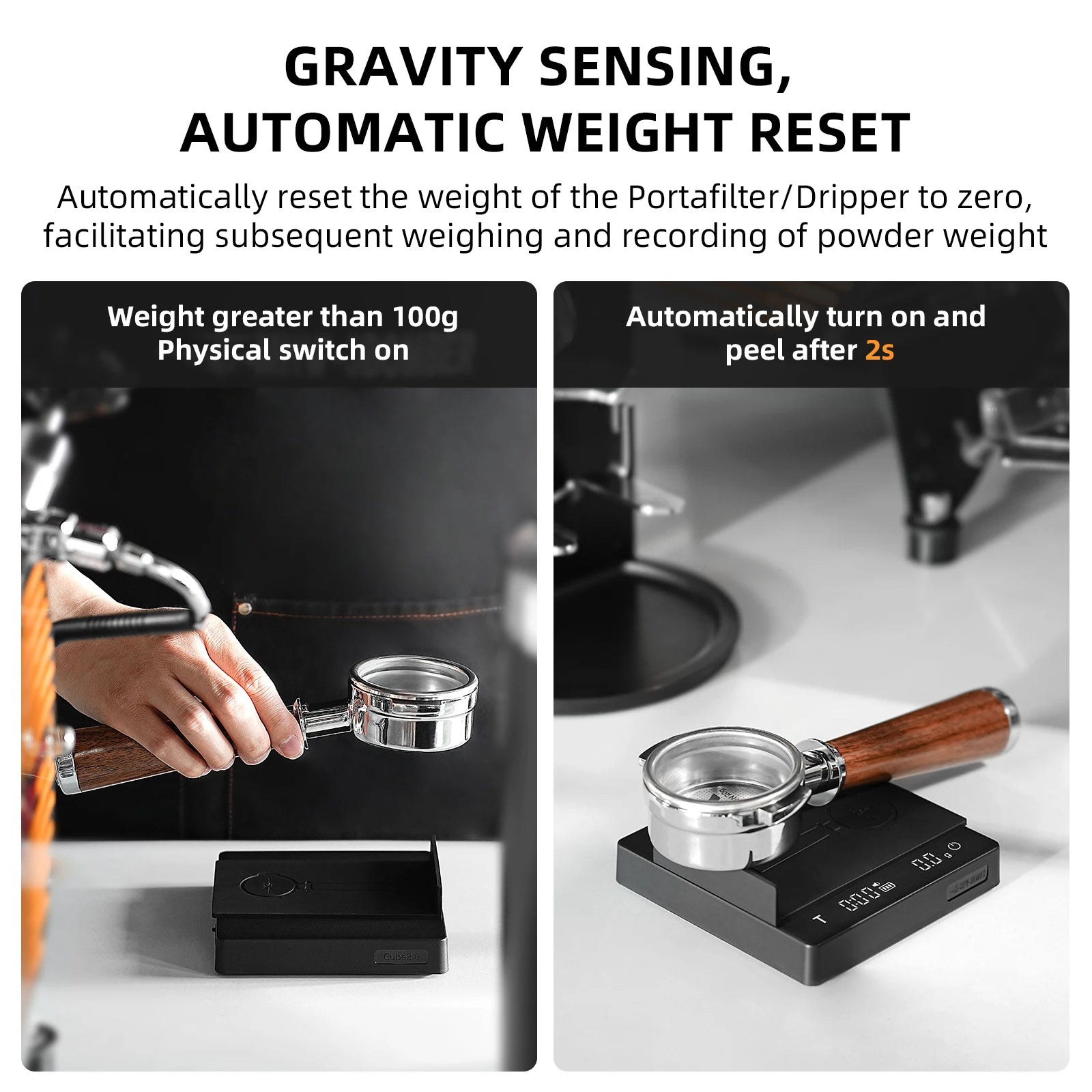 Digital Kitchen Coffee Scale – High Precision 2000g/0.1g – Rechargeable USB Espresso & Home Barista Electronic Scale – Black 2.0