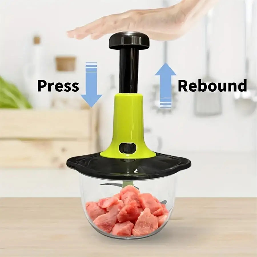 Manual Food Processor Vegetable Garlic Meat Chopper Push Press Kitchen Tool – Red