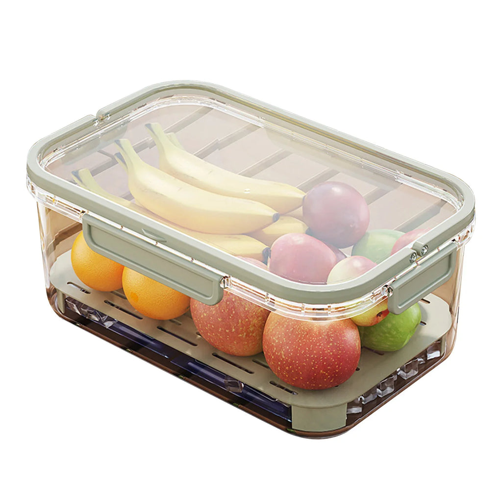 Portable Food Storage Container Airtight Freshness Box with Drain Plate and Carry Handle – Green