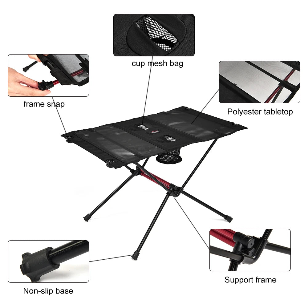 Camping Table Portable Folding Table 60cm Lightweight Outdoor Picnic Table with Cup Holders - Black