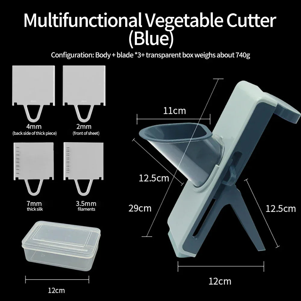 Vegetable Slicer 29cm Multi Function Food Cutter with Stainless Steel Blades Container - Blue