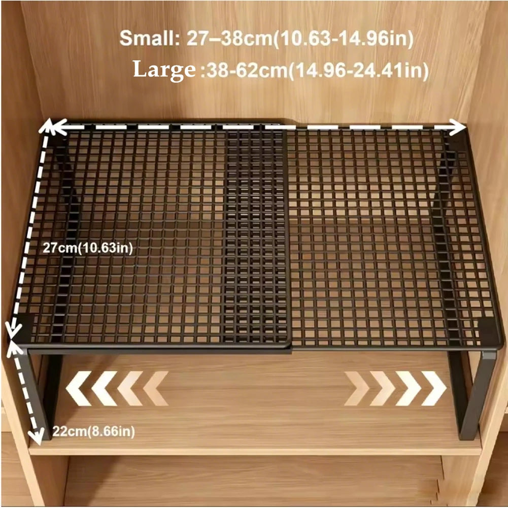 Wardrobe Shelf 27-38 cm Adjustable Pull Out Metal Cabinet Storage Rack Space Saving Organiser