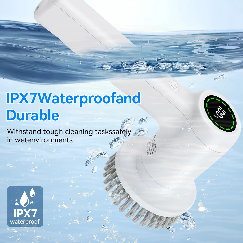 Electric Cleaning Brush 80W Cordless Spin Scrubber 5 Brush Heads IPX7 Waterproof Cleaner