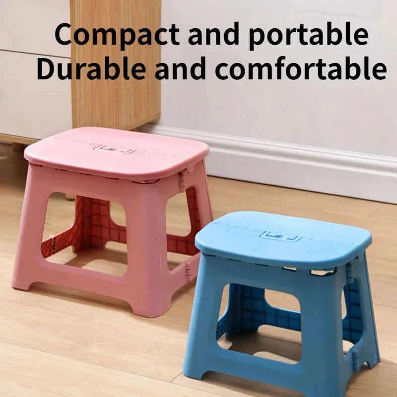 Foldable Plastic Stool Portable Lightweight Bathroom Camping Seat - Blue