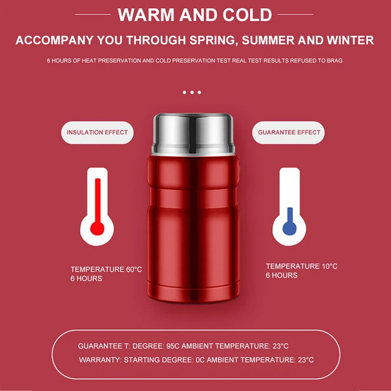 750ml Stainless Steel Insulated Food Thermos Jar with Folding Spoon – White