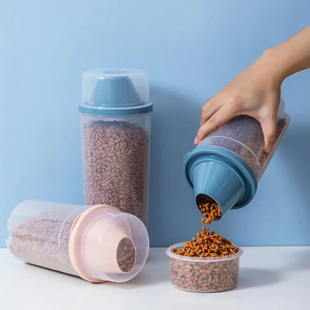 Pet Food Storage Container 1500mL with Measuring Cup Buckle Lid - Orange