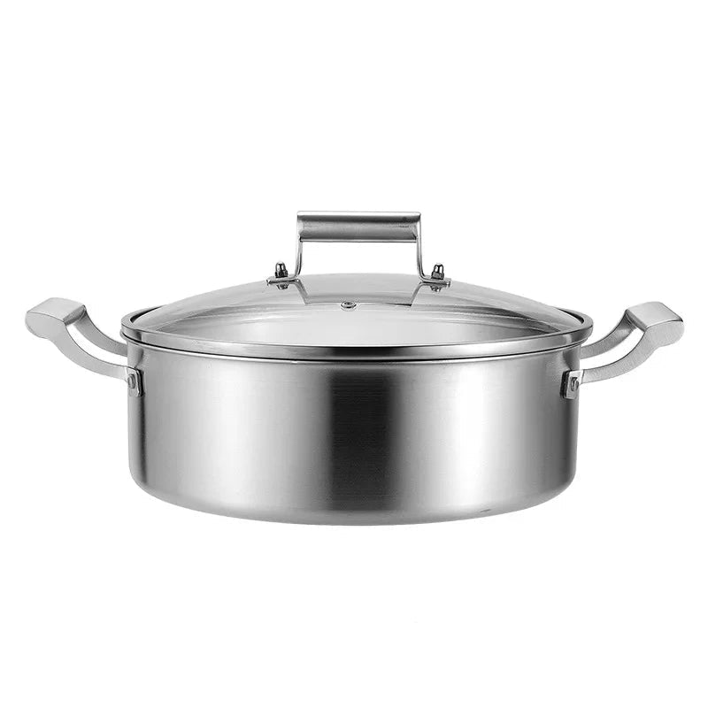 304 Stainless Steel Hot Pot – Double Handle Soup Pot with Glass Lid - 32cm