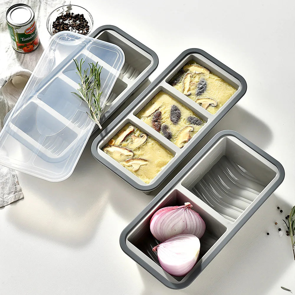 Silicone Food Storage Container 2 Compartment Bento Lunch Box with Lid – Gray