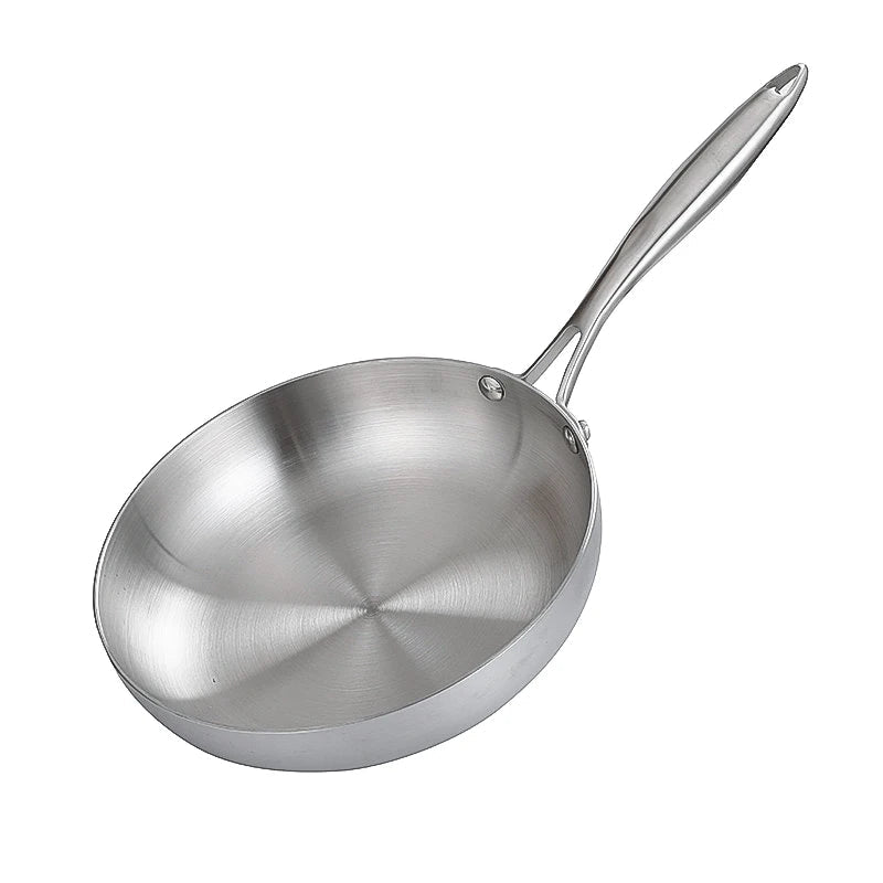 Frying Pan 28cm Stainless Steel Flat Bottom Uncoated Cookware Anti-Scald Handle
