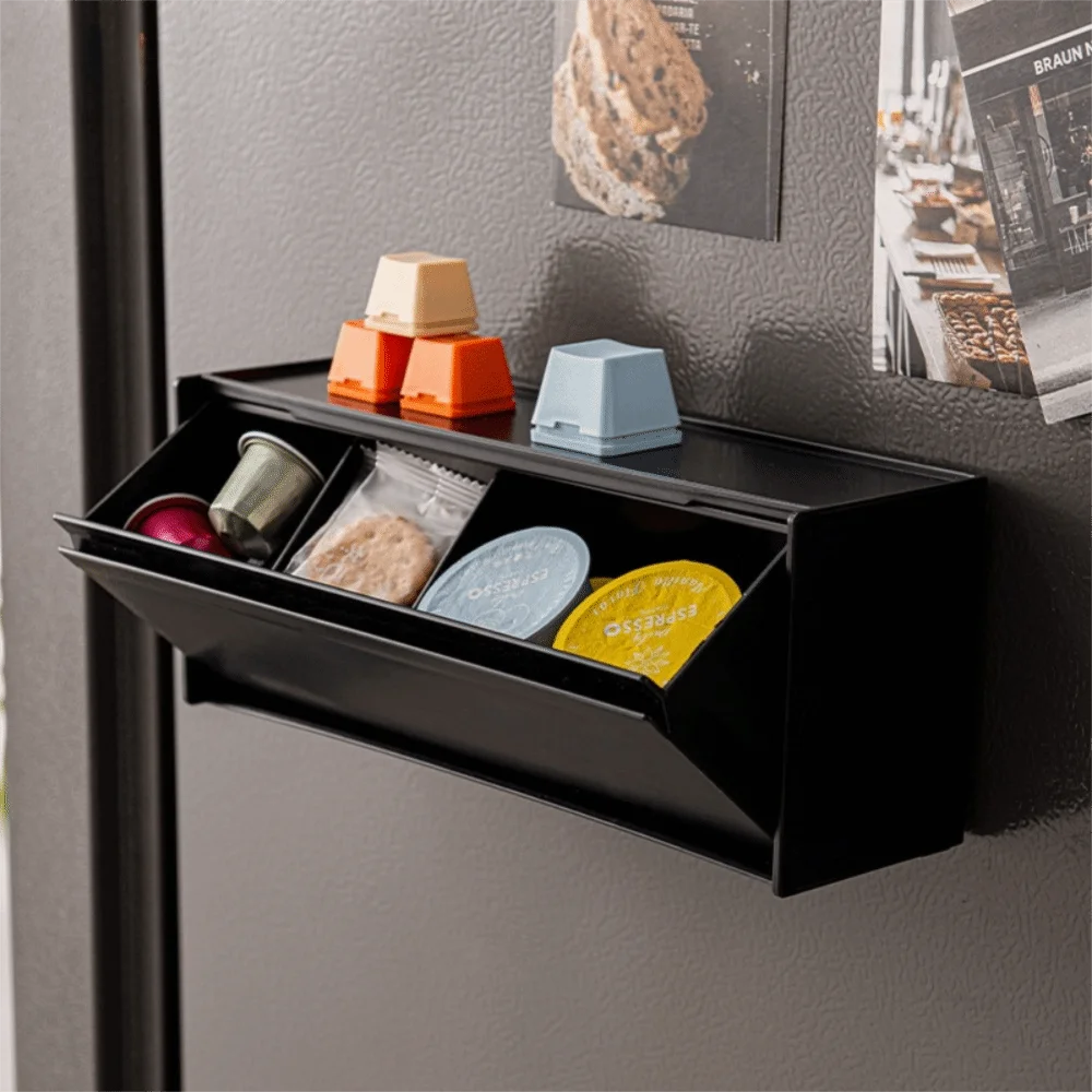 Wall Mounted Magnetic Storage Box No Drill Bathroom Organizer Cotton Swab Holder with Flip Lid – White