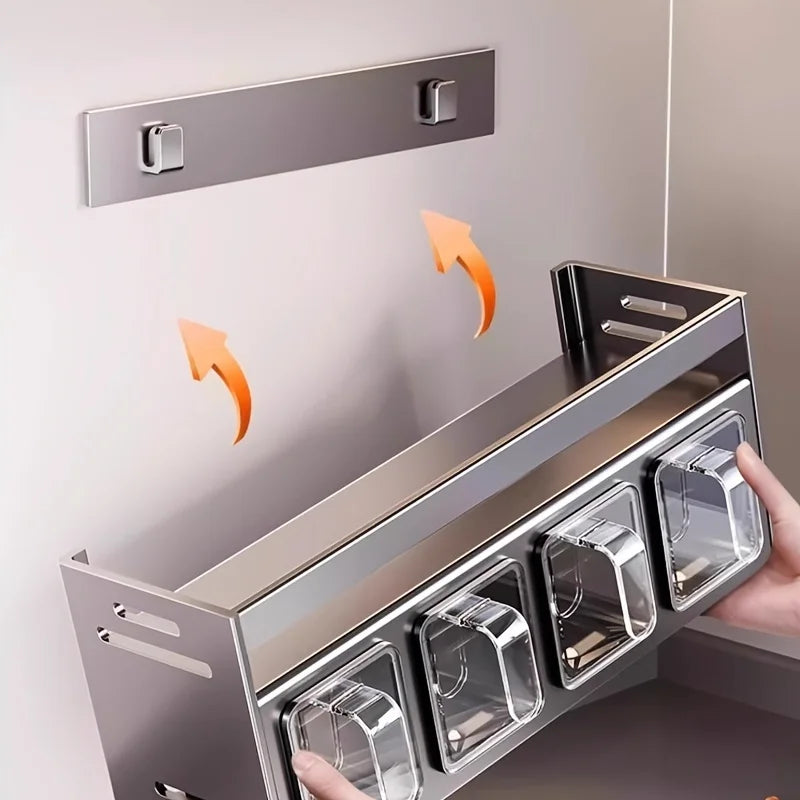 Wall Mounted Kitchen Spice Rack Set with Sealed Containers and Dispensers No Drilling Required