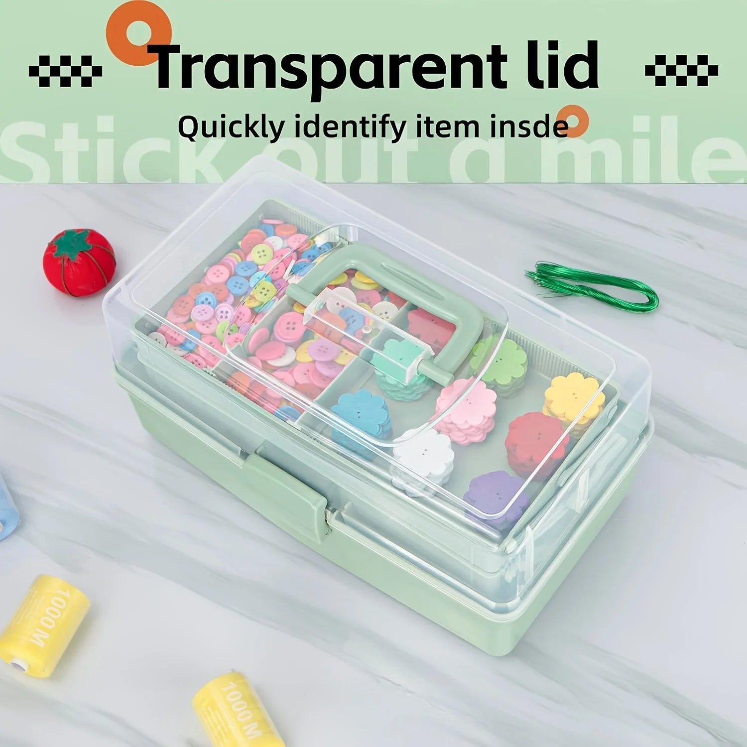 Storage Box 3 Layer Portable Craft Organiser with Adjustable Dividers Carry Handle - White