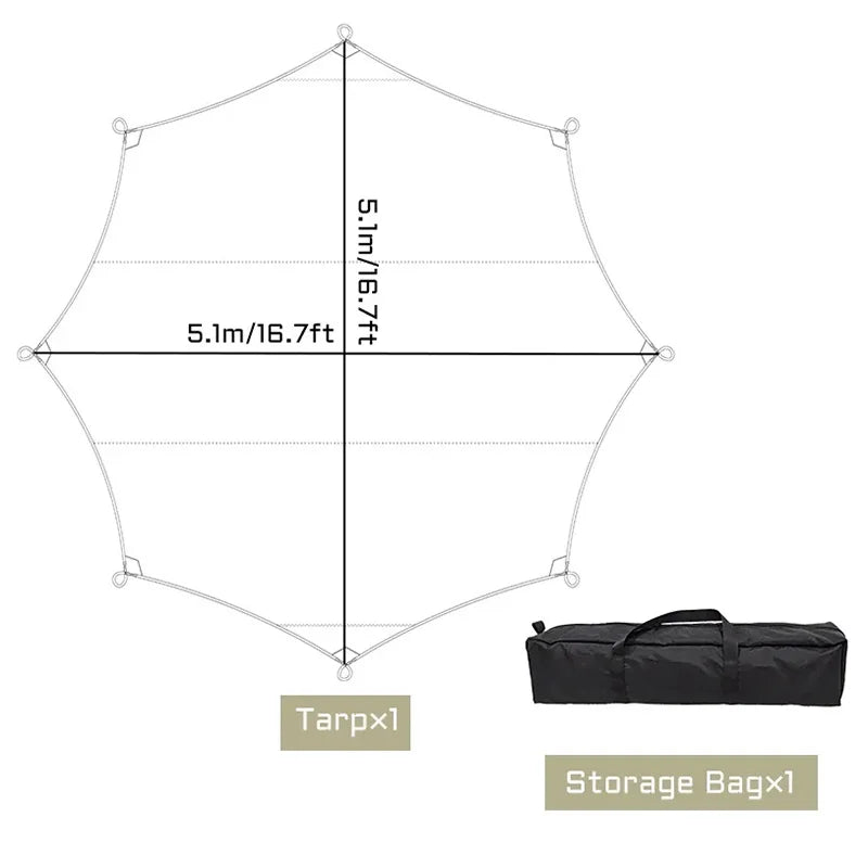 5.1×5.1m Large Waterproof Butterfly Camping Tarp Sun Shelter – Green