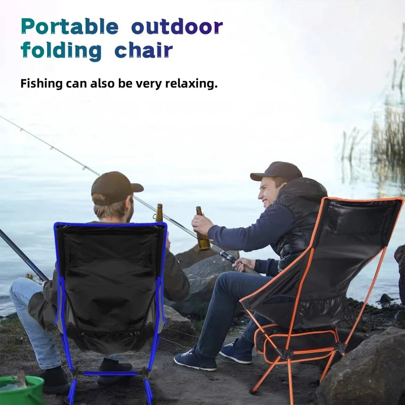 Camping Folding Chair Portable Moon Chair Ultralight Aluminum Outdoor Seat with Armrests - Orange