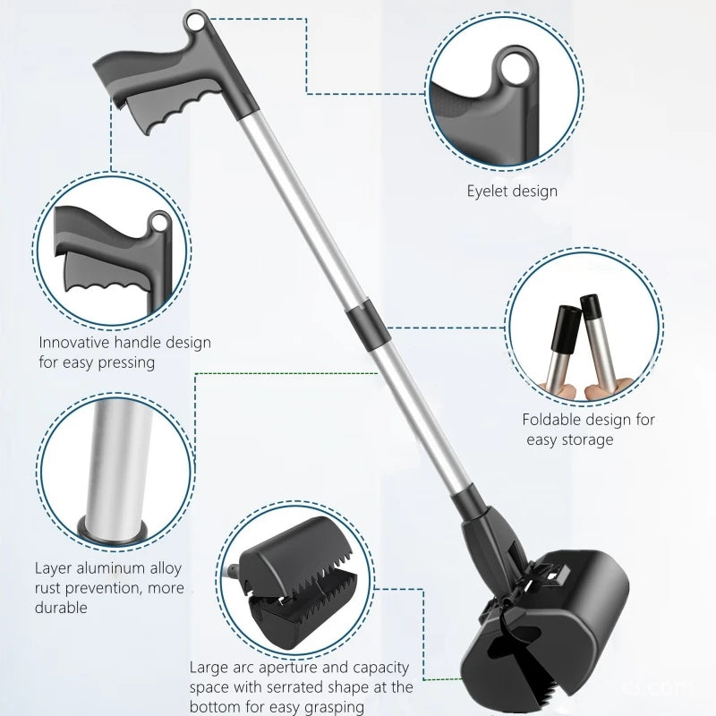 80cm Foldable Dog Pooper Scooper Long Handle Pet Waste Picker Portable Poop Grabber Cleaning Tool