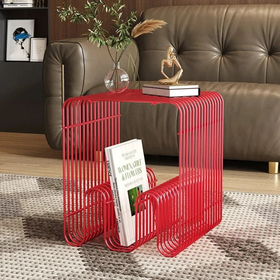 Side Table Metal Accent Table Integrated Magazine Rack Compact End Furniture – Black