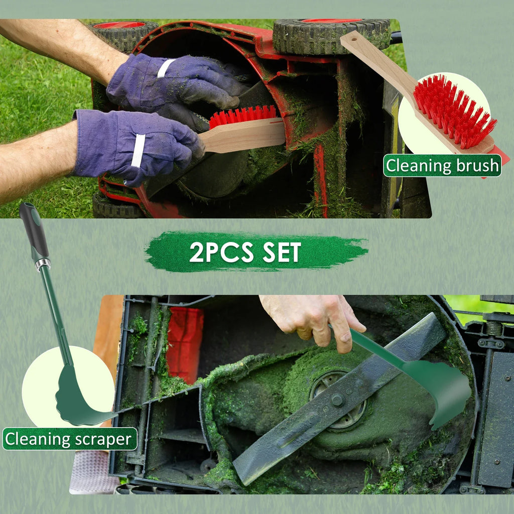 Mower Deck Cleaning Tool Set Scraper and Brush for Lawn Maintenance - Green Red