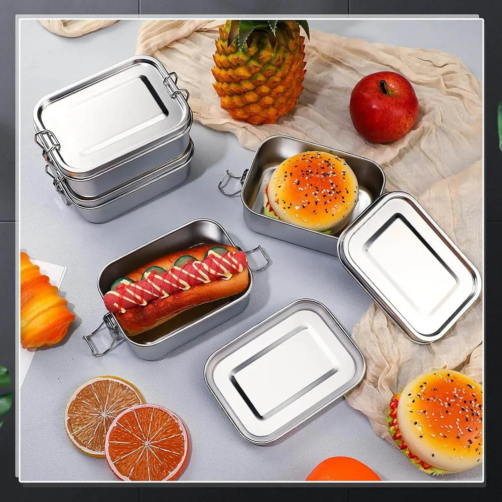 304 Stainless Steel Bento Lunch Box 850ml Leak Resistant Food Storage Container with Locking Clips