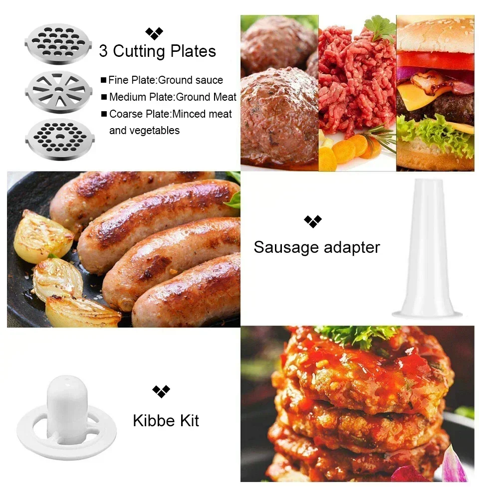 Electric Meat Mincer 2800W Heavy Duty Stainless Steel Food Processor Sausage Maker - White
