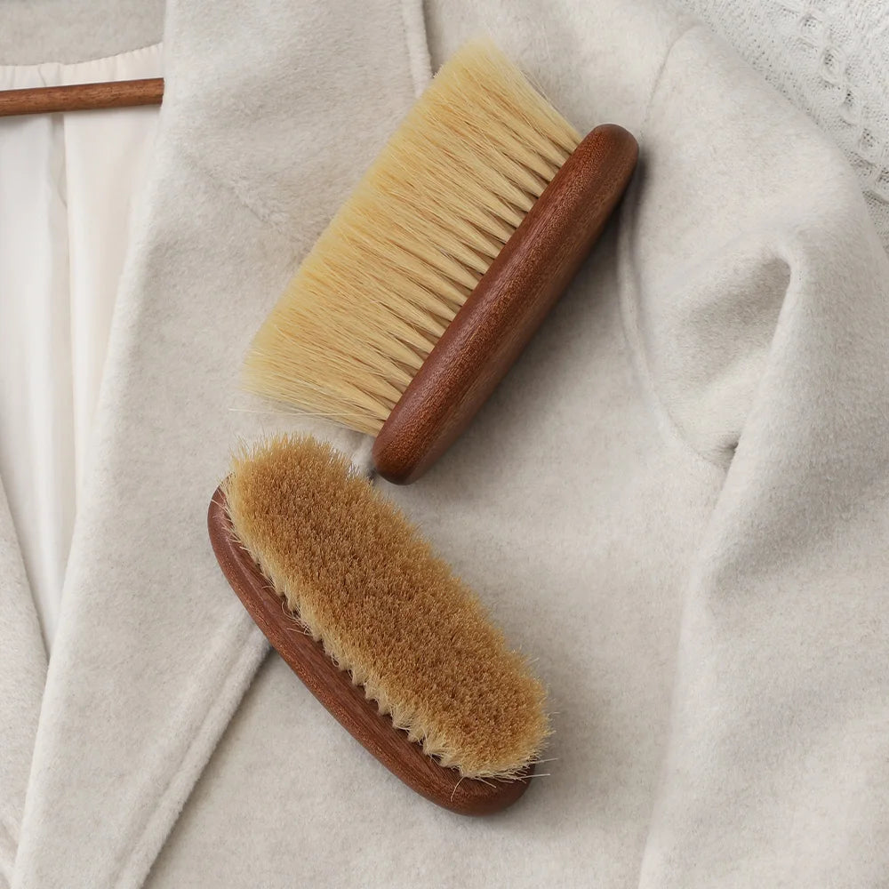 Clothes Brush Natural Horsehair Wooden Handle Lint Remover for Wool - Brown
