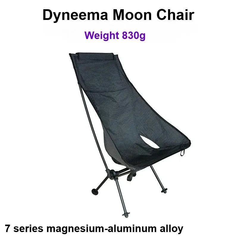 Ultralight Folding Camping Chair 830g High Back Portable Moon Chair Aluminum Alloy Outdoor Seat – Black