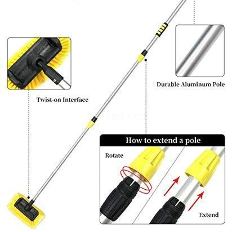 Car Cleaning Brush with Water Flow Retractable Handle 75–160cm Soft Bristle Wash Tool Yellow