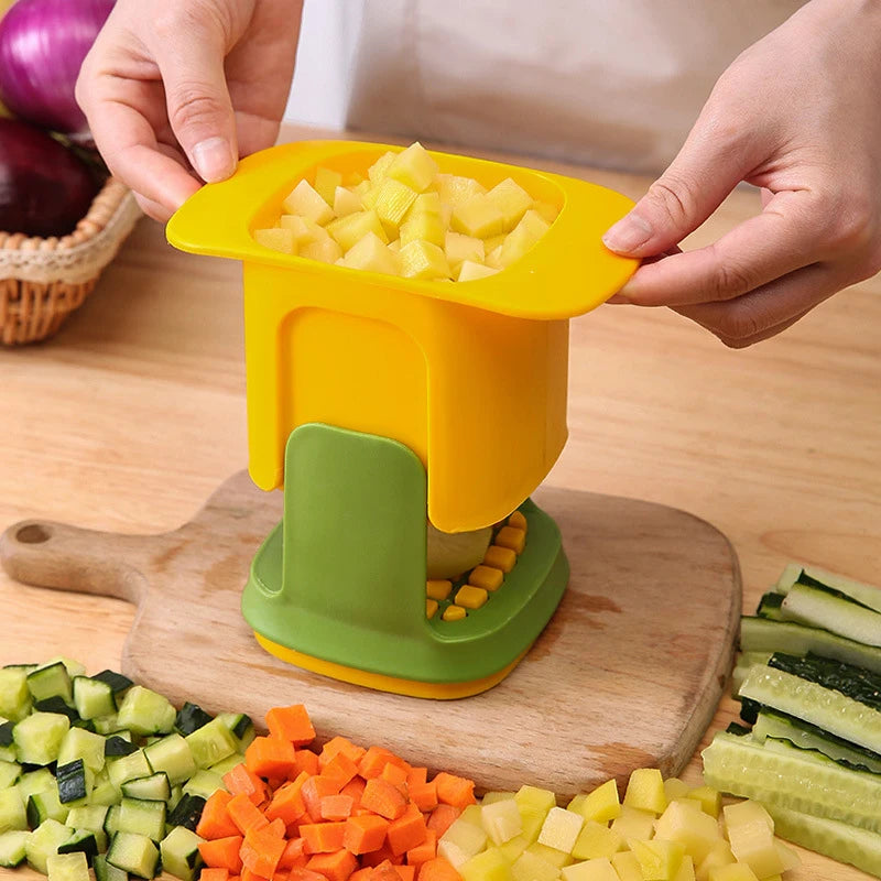 Potato Cutter Stainless Steel Manual Press Vegetable Dicer French Fry Slicer Kitchen Tool - Yellow