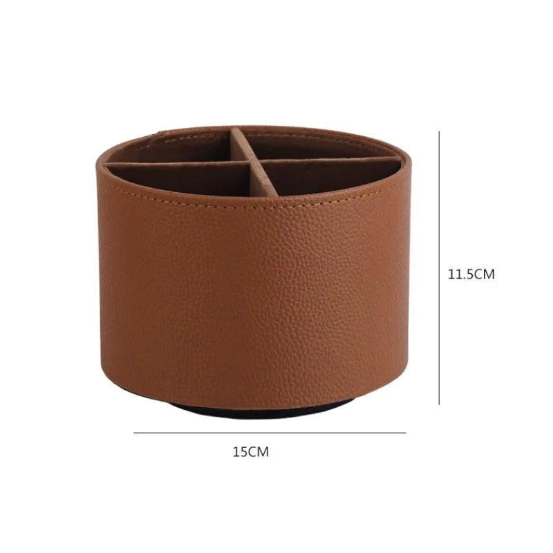 Storage Box Rotating Leather Desktop Organiser with Divided Storage - Grey