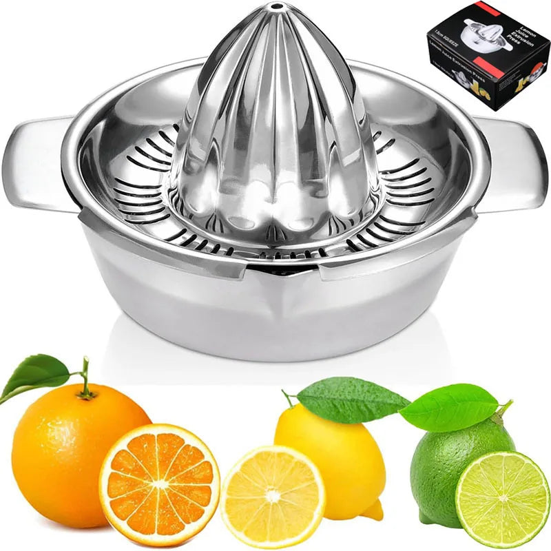 304 Stainless Steel Manual Citrus Juicer Lemon Orange Grapefruit Hand Press with Strainer – Silver