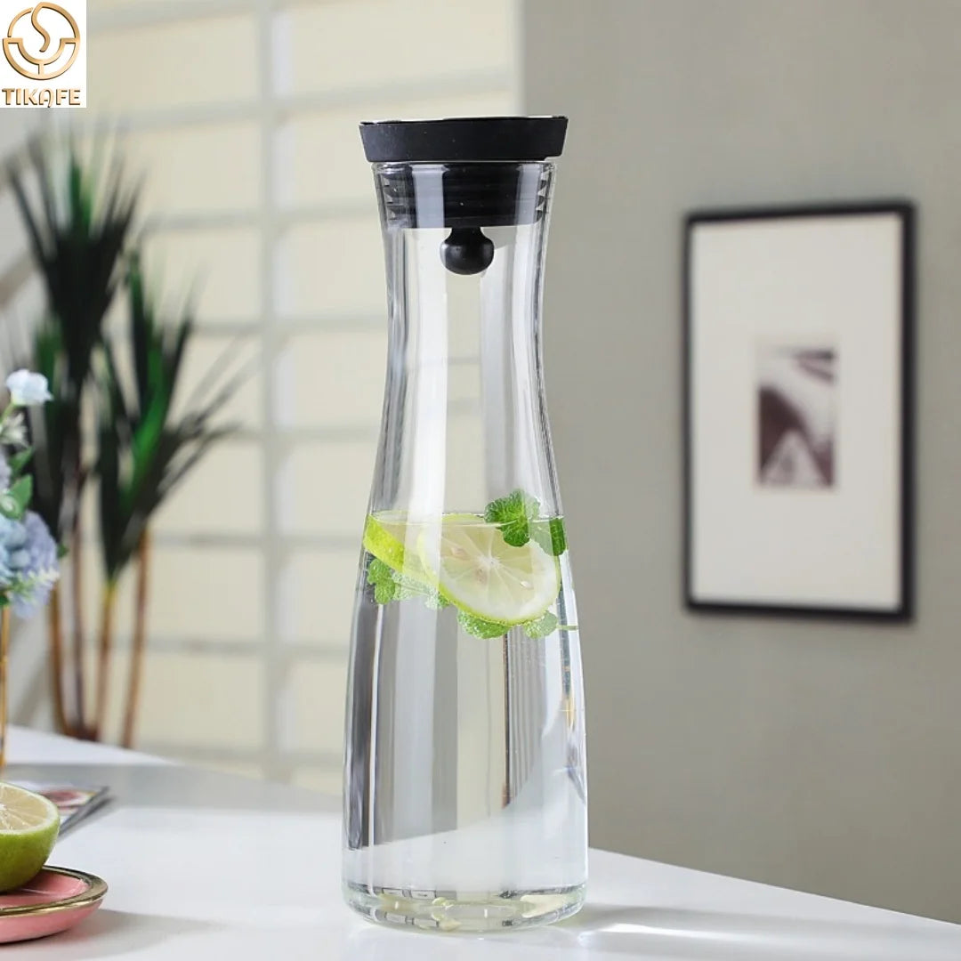 Glass Carafe 1.2L Heat Resistant Water Pitcher with Lid and Stainless Steel Fruit Skewer