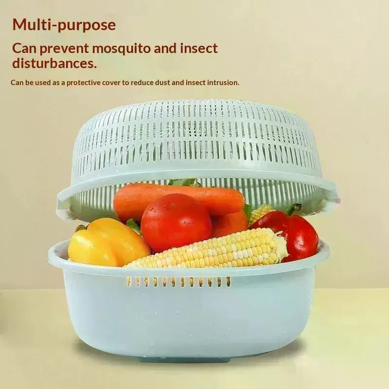 Double Layer Colander Set 30.4cm Plastic Vegetable Fruit Washing Bowl - Pink
