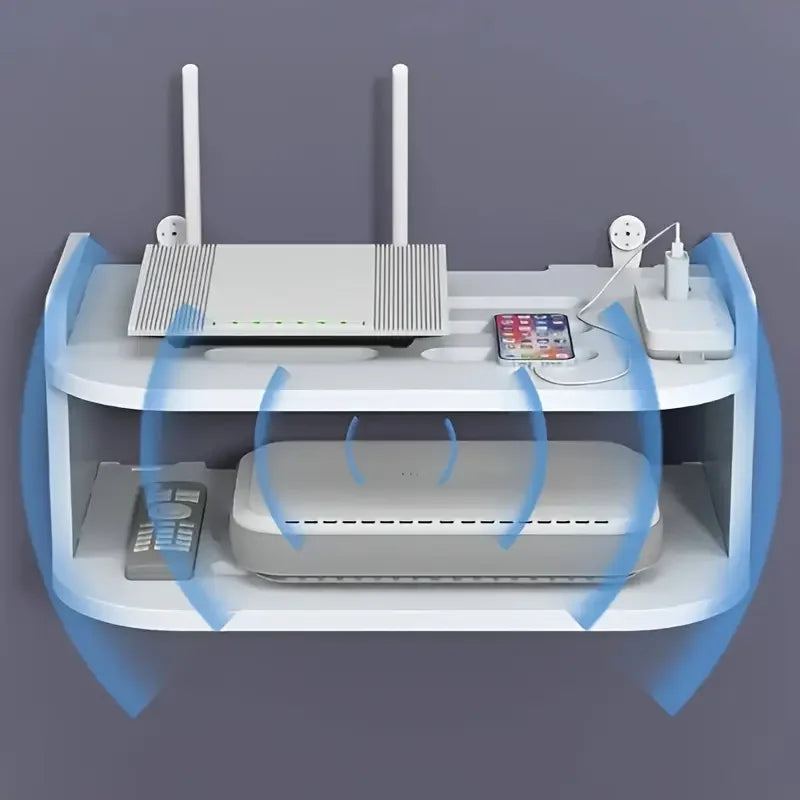 30cm Wall Mounted WiFi Router Shelf Power Strip Cable Storage Rack