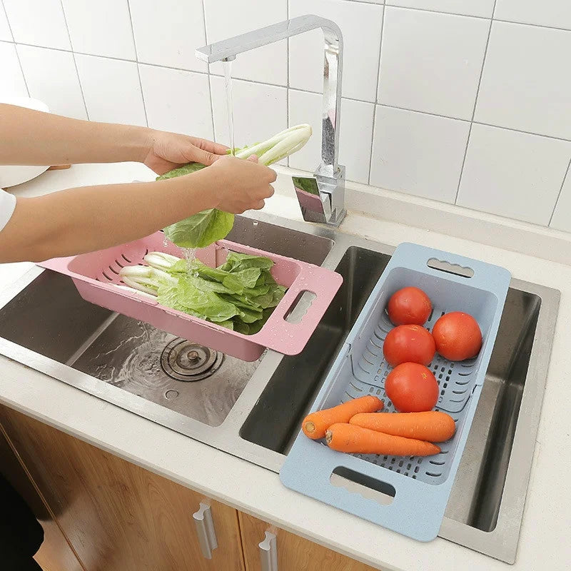 Adjustable Dish Drainer Sink Basket Extendable Vegetable Fruit Colander – Blue