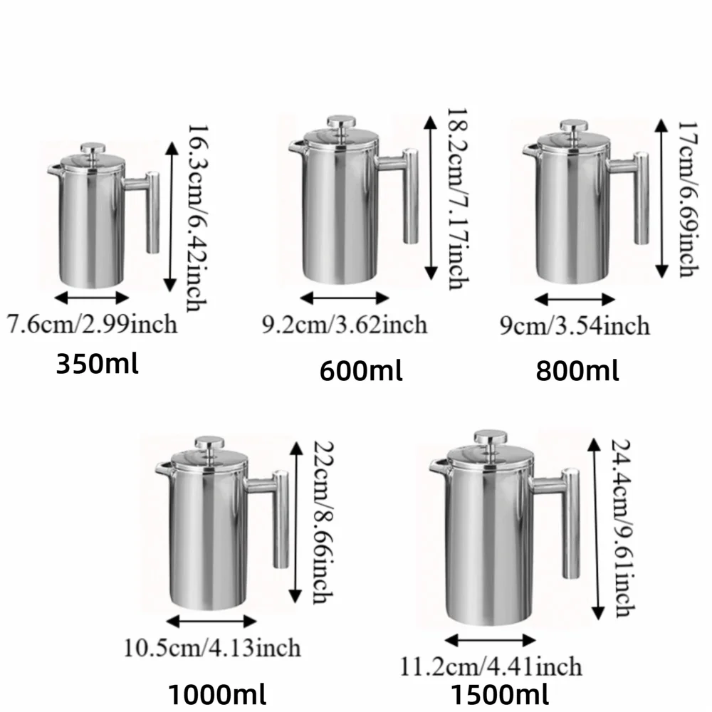 French Press Coffee Maker 350ml Double Wall Stainless Steel Coffee and Tea Press with Triple Filtration – Black