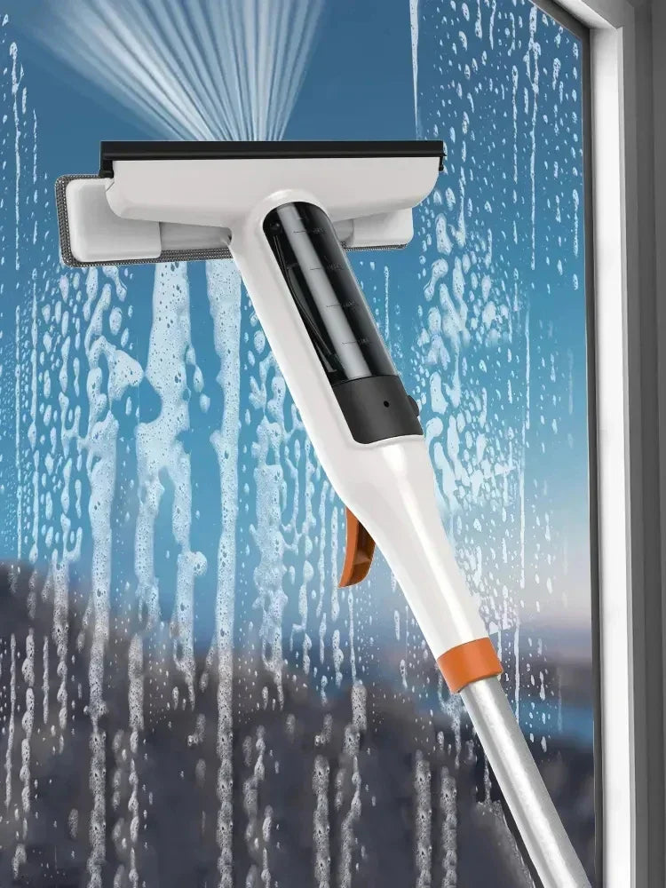 Window Cleaning Tool Double-Sided Squeegee with Spray Function and Aluminum Handle  - White